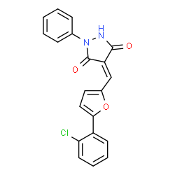 ChemSpider 2D Image | (4Z)-4-{[5-(2-Chlorophenyl)-2-furyl]methylene}-1-phenyl-3,5-pyrazolidinedione | C20H13ClN2O3
