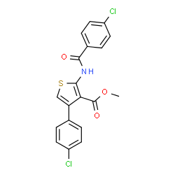 ChemSpider 2D Image | Methyl 2-[(4-chlorobenzoyl)amino]-4-(4-chlorophenyl)-3-thiophenecarboxylate | C19H13Cl2NO3S