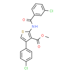 ChemSpider 2D Image | Methyl 2-[(3-chlorobenzoyl)amino]-4-(4-chlorophenyl)-3-thiophenecarboxylate | C19H13Cl2NO3S