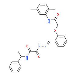 ChemSpider 2D Image | 2-[(2E)-2-(2-{2-[(2,5-Dimethylphenyl)amino]-2-oxoethoxy}benzylidene)hydrazino]-2-oxo-N-(1-phenylethyl)acetamide | C27H28N4O4