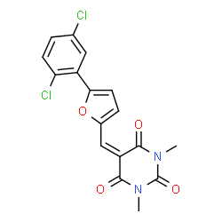 ChemSpider 2D Image | 5-{[5-(2,5-Dichlorophenyl)-2-furyl]methylene}-1,3-dimethyl-2,4,6(1H,3H,5H)-pyrimidinetrione | C17H12Cl2N2O4