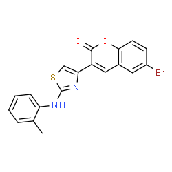 ChemSpider 2D Image | 6-Bromo-3-{2-[(2-methylphenyl)amino]-1,3-thiazol-4-yl}-2H-chromen-2-one | C19H13BrN2O2S