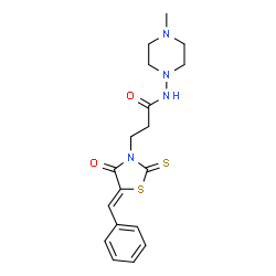 ChemSpider 2D Image | 3-[(5Z)-5-Benzylidene-4-oxo-2-thioxo-1,3-thiazolidin-3-yl]-N-(4-methyl-1-piperazinyl)propanamide | C18H22N4O2S2