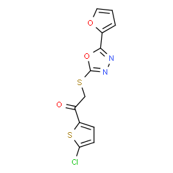 ChemSpider 2D Image | 1-(5-Chloro-2-thienyl)-2-{[5-(2-furyl)-1,3,4-oxadiazol-2-yl]sulfanyl}ethanone | C12H7ClN2O3S2