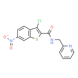 ChemSpider 2D Image | 3-Chloro-6-nitro-N-(2-pyridinylmethyl)-1-benzothiophene-2-carboxamide | C15H10ClN3O3S