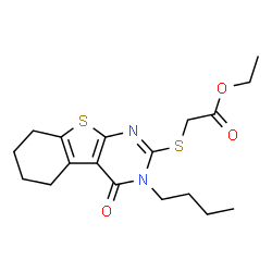 ChemSpider 2D Image | Ethyl [(3-butyl-4-oxo-3,4,5,6,7,8-hexahydro[1]benzothieno[2,3-d]pyrimidin-2-yl)sulfanyl]acetate | C18H24N2O3S2