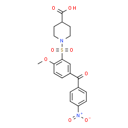 ChemSpider 2D Image | 1-{[2-Methoxy-5-(4-nitrobenzoyl)phenyl]sulfonyl}-4-piperidinecarboxylic acid | C20H20N2O8S