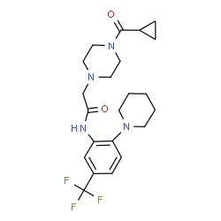 ChemSpider 2D Image | 2-[4-(Cyclopropylcarbonyl)-1-piperazinyl]-N-[2-(1-piperidinyl)-5-(trifluoromethyl)phenyl]acetamide | C22H29F3N4O2