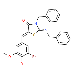 ChemSpider 2D Image | (2Z,5Z)-3-Benzyl-2-(benzylimino)-5-(3-bromo-4-hydroxy-5-methoxybenzylidene)-1,3-thiazolidin-4-one | C25H21BrN2O3S