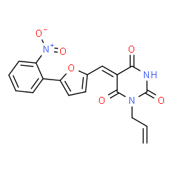 ChemSpider 2D Image | 1-Allyl-5-[5-(2-nitro-phenyl)-furan-2-ylmethylene]-pyrimidine-2,4,6-trione | C18H13N3O6