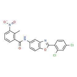 ChemSpider 2D Image | N-[2-(2,4-Dichlorophenyl)-1,3-benzoxazol-5-yl]-2-methyl-3-nitrobenzamide | C21H13Cl2N3O4