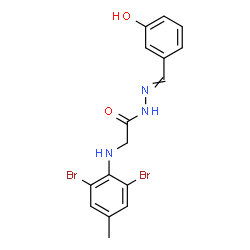 ChemSpider 2D Image | 2-[(2,6-Dibromo-4-methylphenyl)amino]-N'-(3-hydroxybenzylidene)acetohydrazide | C16H15Br2N3O2