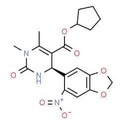 ChemSpider 2D Image | Cyclopentyl (4R)-1,6-dimethyl-4-(6-nitro-1,3-benzodioxol-5-yl)-2-oxo-1,2,3,4-tetrahydro-5-pyrimidinecarboxylate | C19H21N3O7