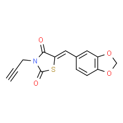 ChemSpider 2D Image | (5Z)-5-(1,3-Benzodioxol-5-ylmethylene)-3-(2-propyn-1-yl)-1,3-thiazolidine-2,4-dione | C14H9NO4S