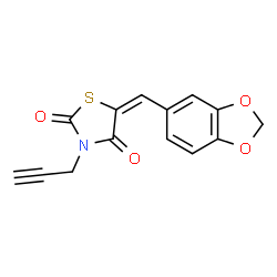 ChemSpider 2D Image | (5E)-5-(1,3-Benzodioxol-5-ylmethylene)-3-(2-propyn-1-yl)-1,3-thiazolidine-2,4-dione | C14H9NO4S