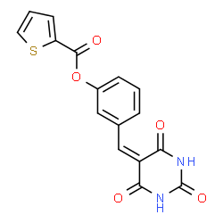 ChemSpider 2D Image | 3-[(2,4,6-Trioxotetrahydro-5(2H)-pyrimidinylidene)methyl]phenyl 2-thiophenecarboxylate | C16H10N2O5S