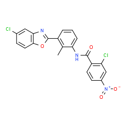 ChemSpider 2D Image | 2-Chloro-N-[3-(5-chloro-1,3-benzoxazol-2-yl)-2-methylphenyl]-4-nitrobenzamide | C21H13Cl2N3O4