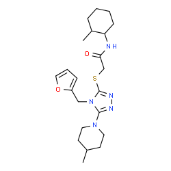 ChemSpider 2D Image | 2-{[4-(2-Furylmethyl)-5-(4-methyl-1-piperidinyl)-4H-1,2,4-triazol-3-yl]sulfanyl}-N-(2-methylcyclohexyl)acetamide | C22H33N5O2S