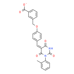 ChemSpider 2D Image | 3-[(4-{(E)-[1-(2-Methylphenyl)-2,4,6-trioxotetrahydro-5(2H)-pyrimidinylidene]methyl}phenoxy)methyl]benzoate | C26H19N2O6
