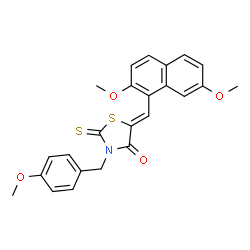 ChemSpider 2D Image | (5Z)-5-[(2,7-Dimethoxy-1-naphthyl)methylene]-3-(4-methoxybenzyl)-2-thioxo-1,3-thiazolidin-4-one | C24H21NO4S2