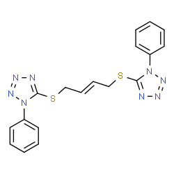 ChemSpider 2D Image | 5,5'-[(2E)-2-Butene-1,4-diyldisulfanediyl]bis(1-phenyl-1H-tetrazole) | C18H16N8S2
