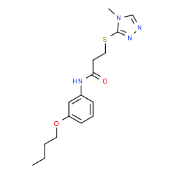 ChemSpider 2D Image | N-(3-Butoxyphenyl)-3-[(4-methyl-4H-1,2,4-triazol-3-yl)sulfanyl]propanamide | C16H22N4O2S