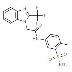 ChemSpider 2D Image | N-(4-Methyl-3-sulfamoylphenyl)-2-[2-(trifluoromethyl)-1H-benzimidazol-1-yl]acetamide | C17H15F3N4O3S