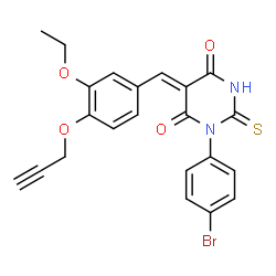 ChemSpider 2D Image | (5Z)-1-(4-Bromophenyl)-5-[3-ethoxy-4-(2-propyn-1-yloxy)benzylidene]-2-thioxodihydro-4,6(1H,5H)-pyrimidinedione | C22H17BrN2O4S