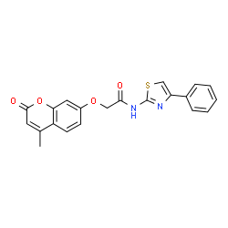 ChemSpider 2D Image | 2-[(4-Methyl-2-oxo-2H-chromen-7-yl)oxy]-N-(4-phenyl-1,3-thiazol-2-yl)acetamide | C21H16N2O4S
