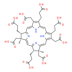 ChemSpider 2D Image | 3,3',3'',3'''-[(7S,8S,12S,13S)-3,8,13,17-Tetrakis(carboxymethyl)-8,13-dimethyl-7,8,12,13-tetrahydroporphyrin-2,7,12,18-tetrayl]tetrapropanoic acid | C42H46N4O16