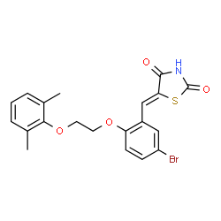 ChemSpider 2D Image | (5Z)-5-{5-Bromo-2-[2-(2,6-dimethylphenoxy)ethoxy]benzylidene}-1,3-thiazolidine-2,4-dione | C20H18BrNO4S