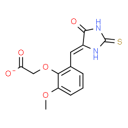 ChemSpider 2D Image | {2-Methoxy-6-[(Z)-(5-oxo-2-thioxo-4-imidazolidinylidene)methyl]phenoxy}acetate | C13H11N2O5S
