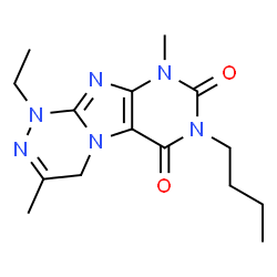 ChemSpider 2D Image | 7-Butyl-1-ethyl-3,9-dimethyl-1,4-dihydro[1,2,4]triazino[3,4-f]purine-6,8(7H,9H)-dione | C15H22N6O2