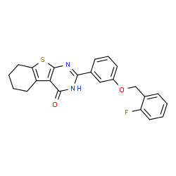 ChemSpider 2D Image | 2-{3-[(2-Fluorobenzyl)oxy]phenyl}-5,6,7,8-tetrahydro[1]benzothieno[2,3-d]pyrimidin-4(3H)-one | C23H19FN2O2S