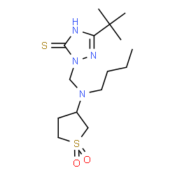 ChemSpider 2D Image | 2-{[Butyl(1,1-dioxidotetrahydro-3-thiophenyl)amino]methyl}-5-(2-methyl-2-propanyl)-1,2-dihydro-3H-1,2,4-triazole-3-thione | C15H28N4O2S2