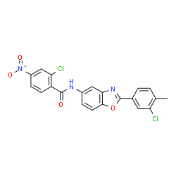 ChemSpider 2D Image | 2-Chloro-N-[2-(3-chloro-4-methylphenyl)-1,3-benzoxazol-5-yl]-4-nitrobenzamide | C21H13Cl2N3O4