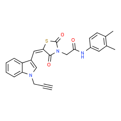 ChemSpider 2D Image | N-(3,4-Dimethylphenyl)-2-[(5E)-2,4-dioxo-5-{[1-(2-propyn-1-yl)-1H-indol-3-yl]methylene}-1,3-thiazolidin-3-yl]acetamide | C25H21N3O3S