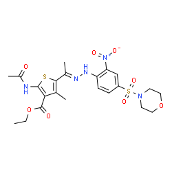 ChemSpider 2D Image | Ethyl 2-acetamido-4-methyl-5-{(1E)-N-[4-(4-morpholinylsulfonyl)-2-nitrophenyl]ethanehydrazonoyl}-3-thiophenecarboxylate | C22H27N5O8S2