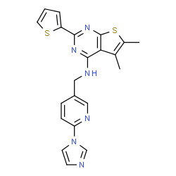 ChemSpider 2D Image | N-{[6-(1H-Imidazol-1-yl)-3-pyridinyl]methyl}-5,6-dimethyl-2-(2-thienyl)thieno[2,3-d]pyrimidin-4-amine | C21H18N6S2
