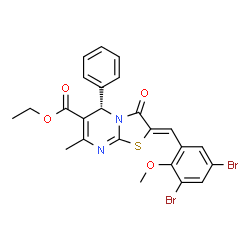ChemSpider 2D Image | Ethyl (2Z,5S)-2-(3,5-dibromo-2-methoxybenzylidene)-7-methyl-3-oxo-5-phenyl-2,3-dihydro-5H-[1,3]thiazolo[3,2-a]pyrimidine-6-carboxylate | C24H20Br2N2O4S