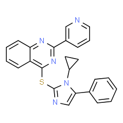 ChemSpider 2D Image | 4-[(1-Cyclopropyl-5-phenyl-1H-imidazol-2-yl)sulfanyl]-2-(3-pyridinyl)quinazoline | C25H19N5S