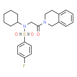 ChemSpider 2D Image | N-Cyclohexyl-N-[2-(3,4-dihydro-2(1H)-isoquinolinyl)-2-oxoethyl]-4-fluorobenzenesulfonamide | C23H27FN2O3S