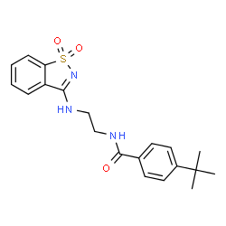 ChemSpider 2D Image | N-{2-[(1,1-Dioxido-1,2-benzothiazol-3-yl)amino]ethyl}-4-(2-methyl-2-propanyl)benzamide | C20H23N3O3S