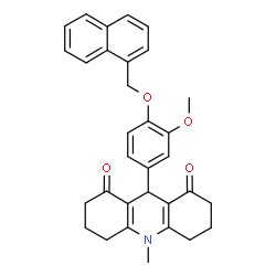 ChemSpider 2D Image | 9-[3-Methoxy-4-(1-naphthylmethoxy)phenyl]-10-methyl-3,4,6,7,9,10-hexahydro-1,8(2H,5H)-acridinedione | C32H31NO4