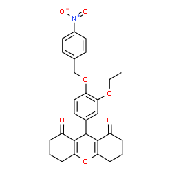 ChemSpider 2D Image | 9-{3-Ethoxy-4-[(4-nitrobenzyl)oxy]phenyl}-3,4,5,6,7,9-hexahydro-1H-xanthene-1,8(2H)-dione | C28H27NO7
