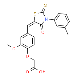ChemSpider 2D Image | (2-Methoxy-4-{(E)-[3-(3-methylphenyl)-4-oxo-2-thioxo-1,3-thiazolidin-5-ylidene]methyl}phenoxy)acetic acid | C20H17NO5S2