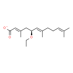 ChemSpider 2D Image | (2E,5S,6E)-5-Ethoxy-3,7,11-trimethyl-2,6,10-dodecatrienoate | C17H27O3