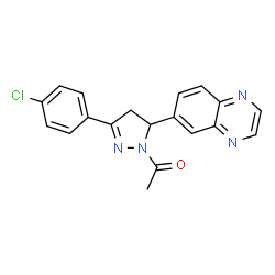 ChemSpider 2D Image | 1-[3-(4-Chlorophenyl)-5-(6-quinoxalinyl)-4,5-dihydro-1H-pyrazol-1-yl]ethanone | C19H15ClN4O