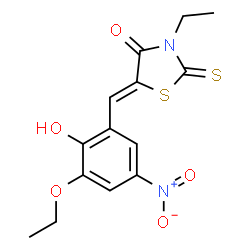ChemSpider 2D Image | (5Z)-5-(3-Ethoxy-2-hydroxy-5-nitrobenzylidene)-3-ethyl-2-thioxo-1,3-thiazolidin-4-one | C14H14N2O5S2