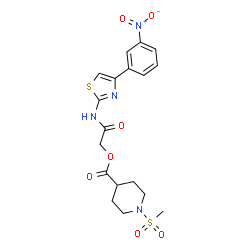 ChemSpider 2D Image | 2-{[4-(3-Nitrophenyl)-1,3-thiazol-2-yl]amino}-2-oxoethyl 1-(methylsulfonyl)-4-piperidinecarboxylate | C18H20N4O7S2